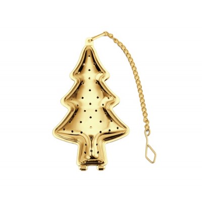 China wholesale factory custom logo 304 stainless steel gold christmas tree shaped tea strainer