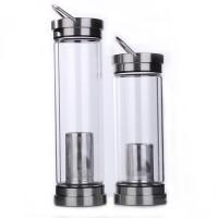 Promotional Double Wall Glass With Stainless Steel Infuser Tea Water Bottle