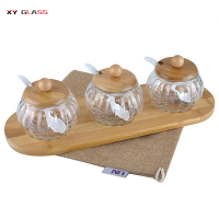 new design product wholesale with wooden spoon cooking glass spice storage jar