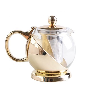 China factory 750ml round home household restaurant rose gold stainless steel glass coffee pot