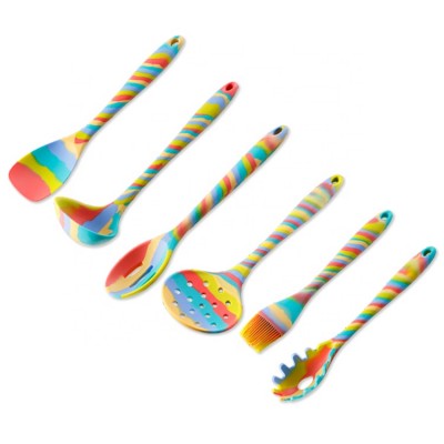 High-quality custom 6pcs eco creative color heat resistance silicone cooking utensil set and kitchen for kids