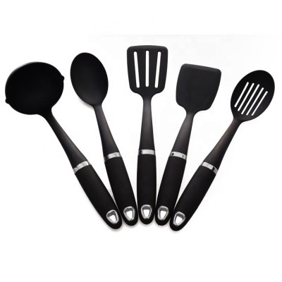 Hot sell 5 pcs nonstick heat resistant durable black kitchen tools accessories nylon cooking utensil set