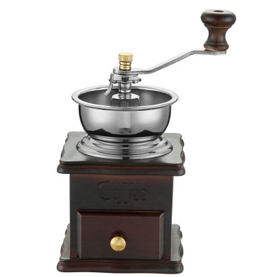 Wholesale classic household personal antique wooden stainless steel manual coffee bean grinder